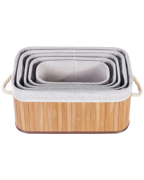 Zestaw 5 koszyków do łazienki bambusowe szare