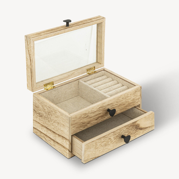 Szkatułka na biżuterię drewniana z serduszkami