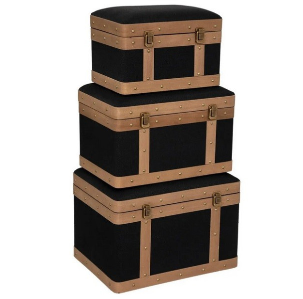 Skrzynia 3 szt. czarna z drewnem Harry