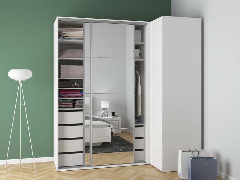 Szafa modułowa Flex 178 x 203 cm narożna z drzwiami grafit