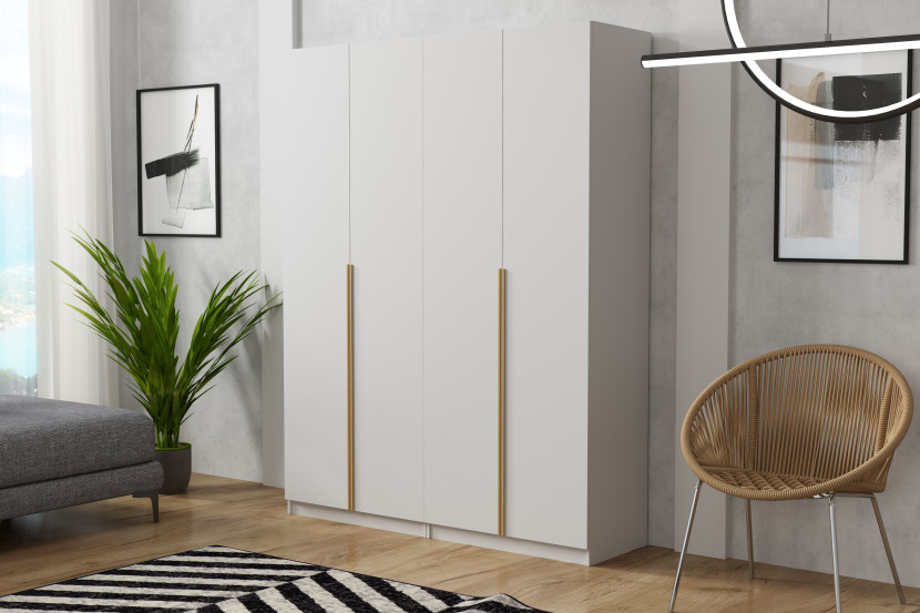 Szafa czterodrzwiowa Bristol 180cm Biały złote uchwyty