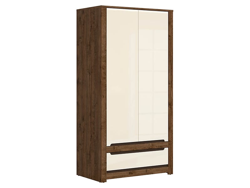 Szafa dwudrzwiowa Ruso 104 cm z szufladą dąb april/perłowy połysk