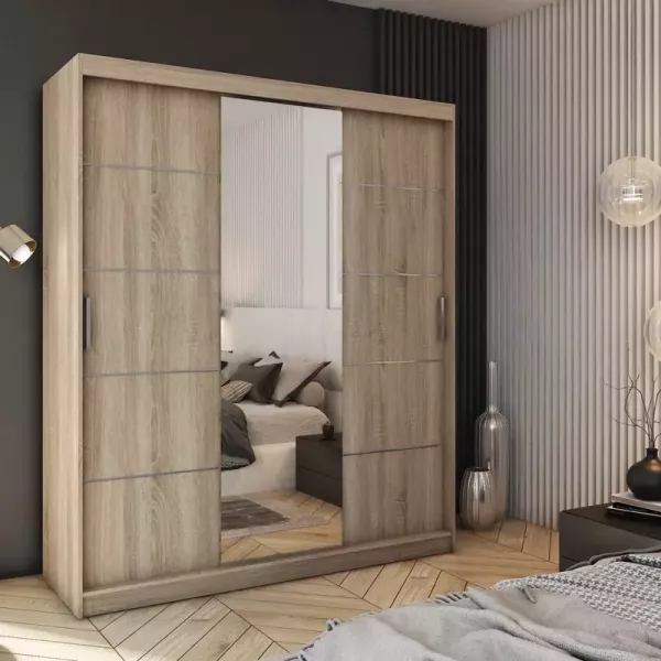 Szafa przesuwna z lustrem 180 cm dąb sonoma CUBE