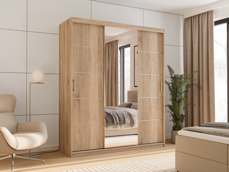 Szafa przesuwna z lustrem 200 cm HOT dąb sonoma