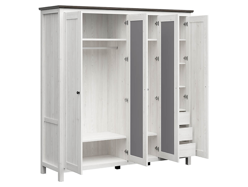 Szafa czterodrzwiowa Hesen 197 cm z lustrem modrzew sibiu jasny/sosna larico