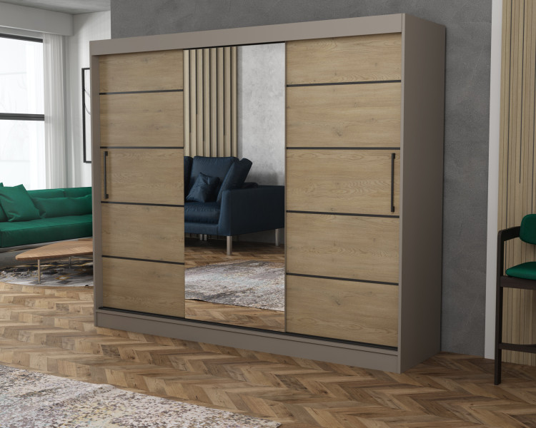Szafa przesuwna CHELSEA 235 cm Garderoba Kamienny/Kaszmir