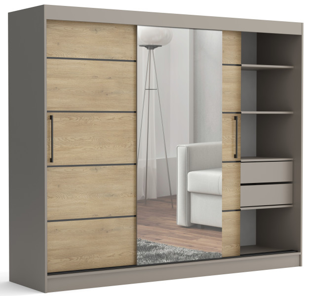 Szafa przesuwna CHELSEA 235 cm Garderoba Kamienny/Kaszmir