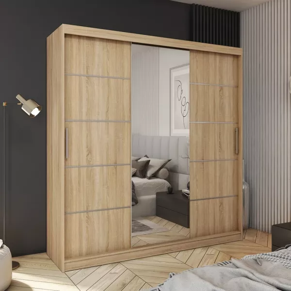 Szafa przesuwna z lustrem 200 cm HOT dąb sonoma