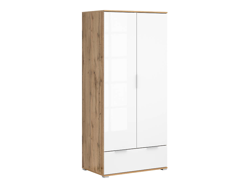 Szafa dwudrzwiowa Zele 90 cm z szufladą dąb wotan/biały połysk
