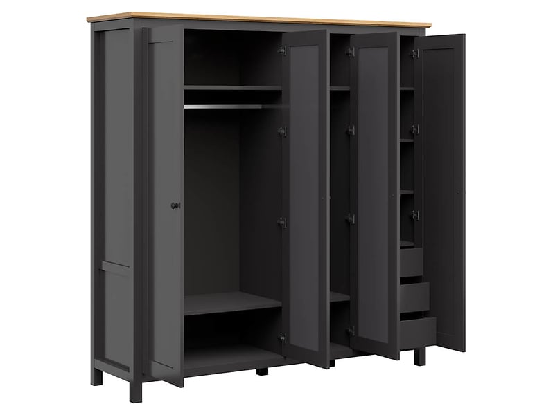 Szafa czterodrzwiowa Hesen 197 cm z lustrem modrzew sibiu jasny/sosna larico