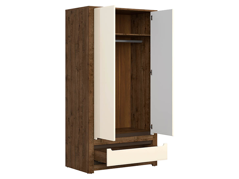 Szafa dwudrzwiowa Ruso 104 cm z szufladą dąb april/perłowy połysk