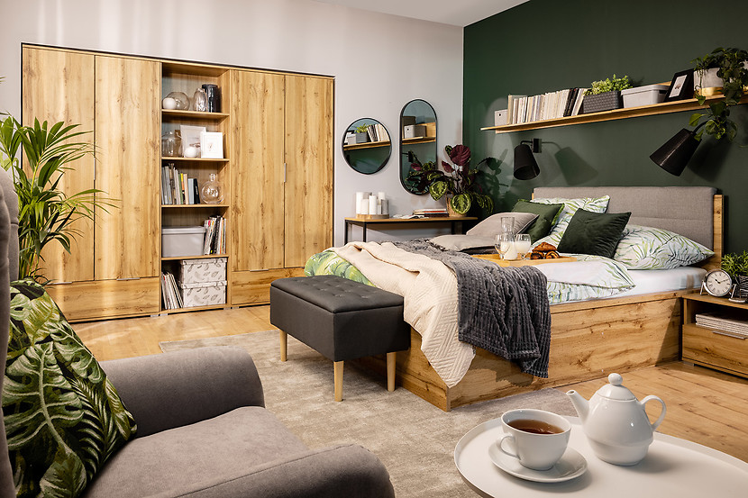 Szafa dwudrzwiowa Zele 90 cm z szufladą dąb wotan/biały połysk