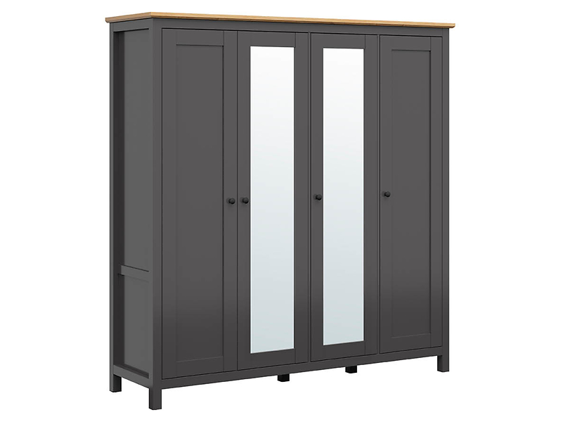 Szafa czterodrzwiowa Hesen 197 cm z lustrem modrzew sibiu jasny/sosna larico