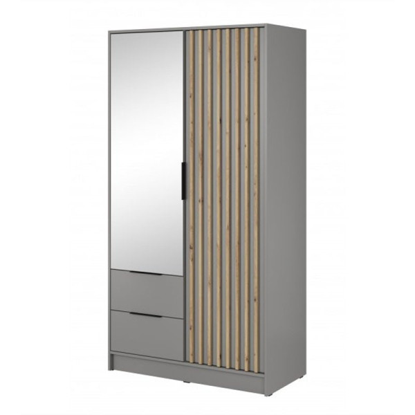 Szafa drzwiowa Nelly lamele 2D szara z lustrem i szufladami