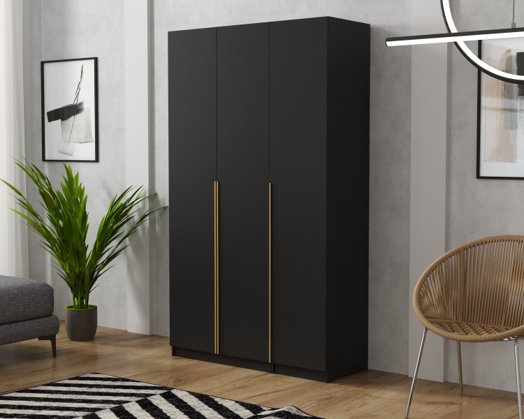 Szafa trzydrzwiowa Bristol 135cm Czarny złote uchwyty