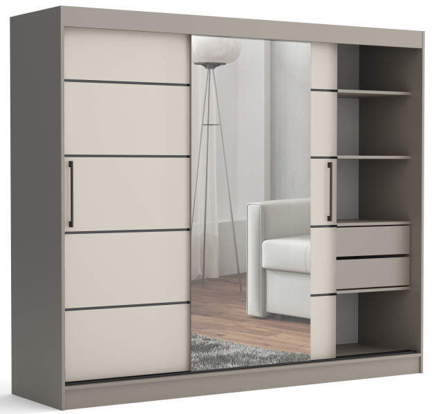 Szafa przesuwna CHELSEA 235 cm Garderoba Kamienny/Kaszmir