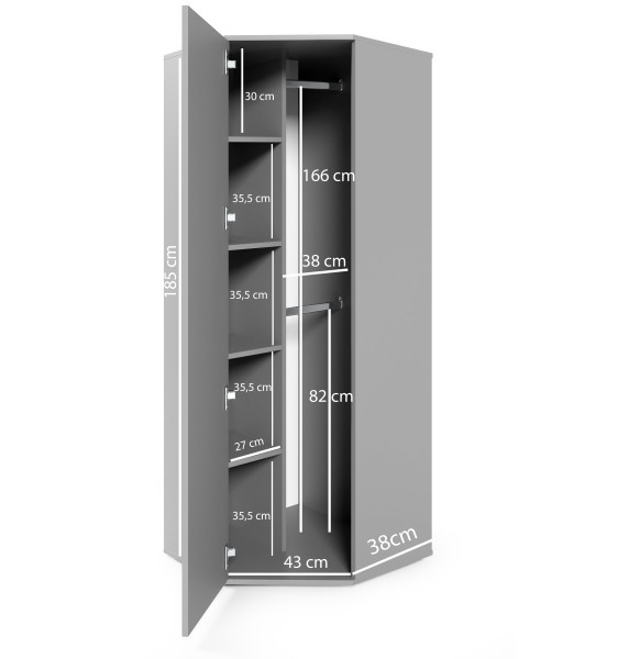 Narożna szafa dąb sonoma z lustrem 185cm