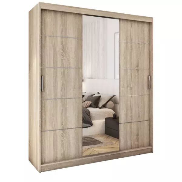 Szafa przesuwna z lustrem 180 cm dąb sonoma CUBE