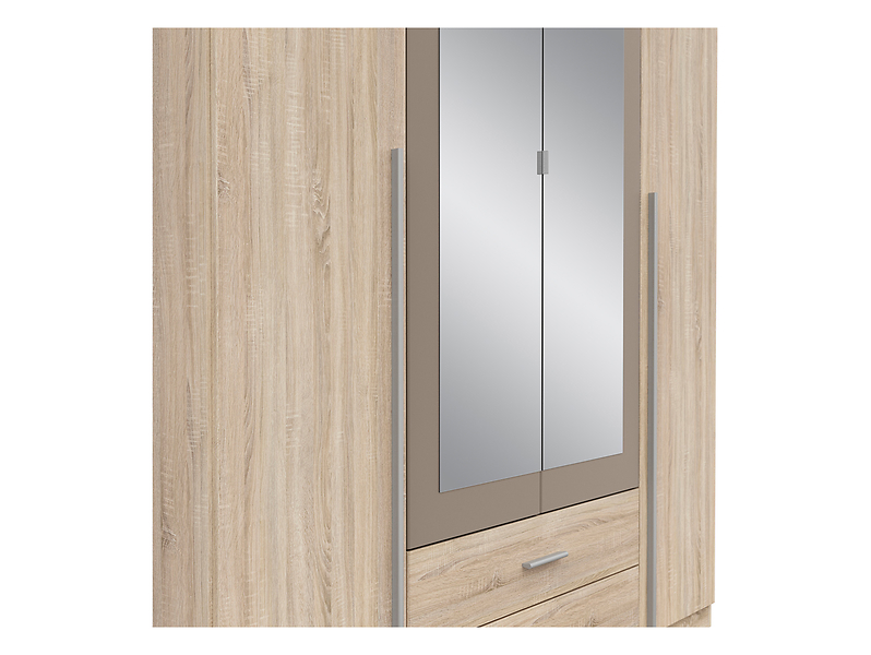 Szafa czterodrzwiowa Kredo 181 cm z lustrem i szufladami dąb sonoma