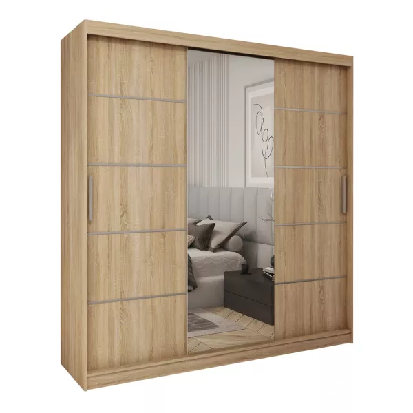 Szafa przesuwna z lustrem 200 cm HOT dąb sonoma