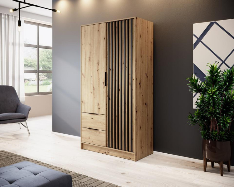 Grafitowa szafa Nelly 2D z szufladami lamele