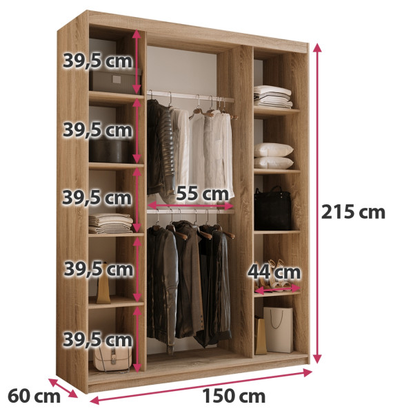 Szafa przesuwna z lustrem 200 cm HOT dąb sonoma
