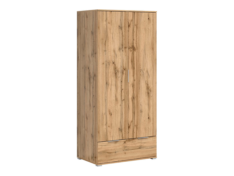 Szafa dwudrzwiowa Zele 90 cm z szufladą dąb wotan/biały połysk