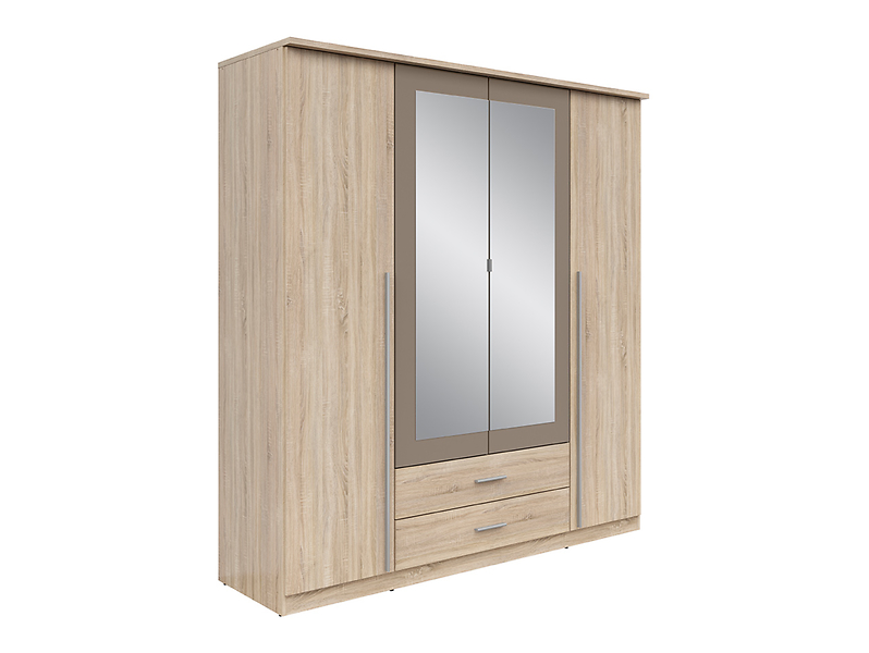 Szafa czterodrzwiowa Kredo 181 cm z lustrem i szufladami dąb sonoma
