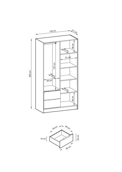 Grafitowa szafa Nelly 2D z szufladami lamele