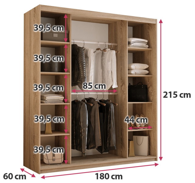 Szafa przesuwna z lustrem 200 cm HOT dąb sonoma
