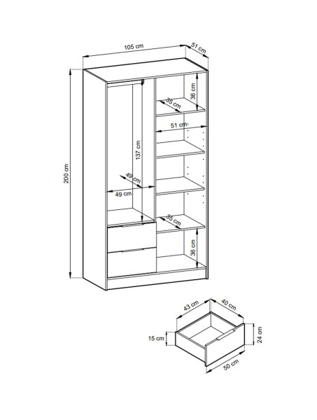 Grafitowa szafa Nelly 2D z szufladami lamele