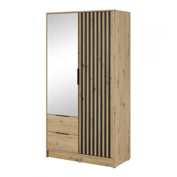 Szafa drzwiowa Nelly lamele 2D szara z lustrem i szufladami