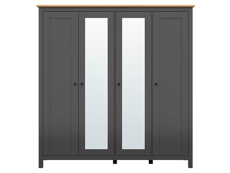 Szafa czterodrzwiowa Hesen 197 cm z lustrem modrzew sibiu jasny/sosna larico