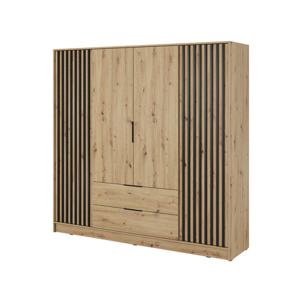 Szafa czterodrzwiowa z szufladami Nelly z lamelami szara