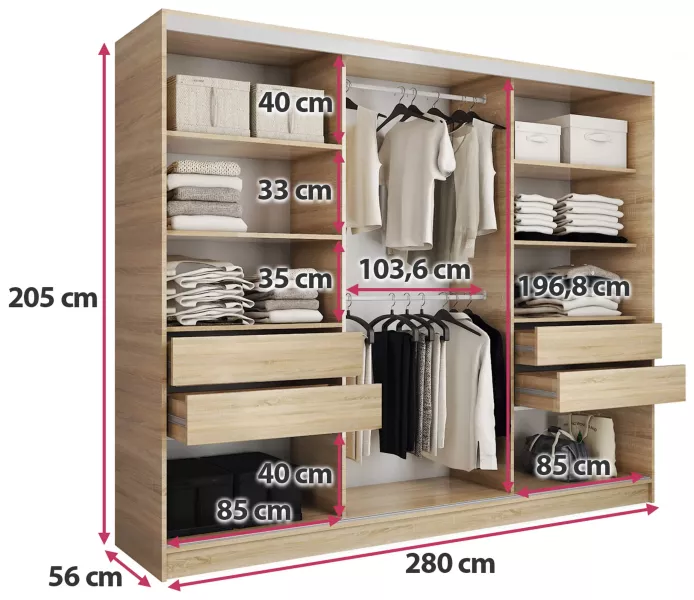 Szafa przesuwna z lustrem 280 cm TOP grafit