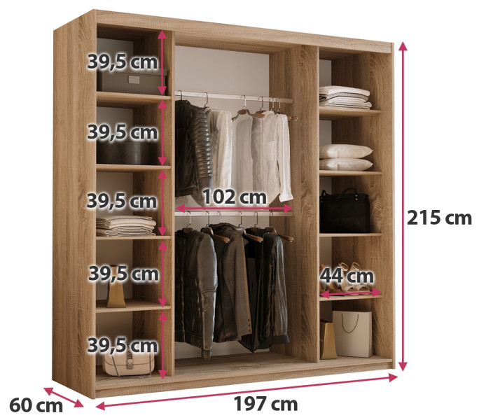 Szafa przesuwna z lustrem 200 cm HOT dąb sonoma