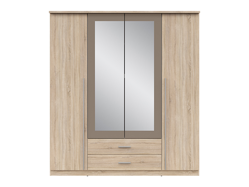 Szafa czterodrzwiowa Kredo 181 cm z lustrem i szufladami dąb sonoma
