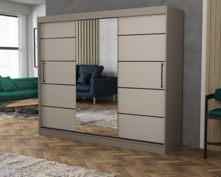 Szafa przesuwna CHELSEA 235 cm Garderoba Kamienny/Kaszmir