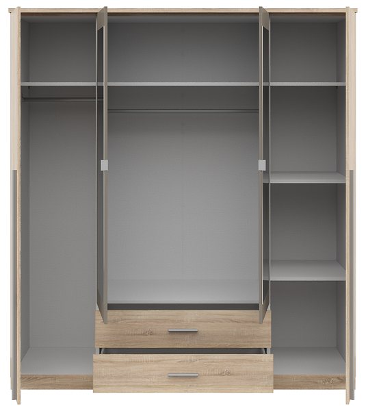 Szafa czterodrzwiowa Kredo 181 cm z lustrem i szufladami dąb sonoma