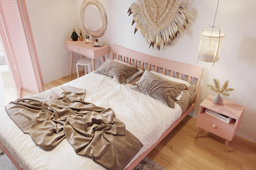 Toaletka z szufladami wysokie drewniane nogi IKON 90 Różowa