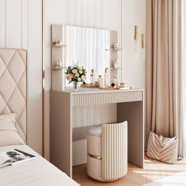 Toaletka z lustrem i oświetleniem ELENA w kolorze kaszmirowym