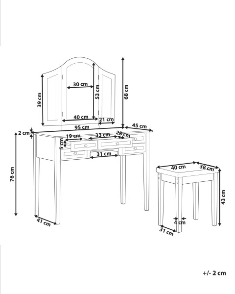 Toaletka biała z 5 szufladami lustrem i stołkiem