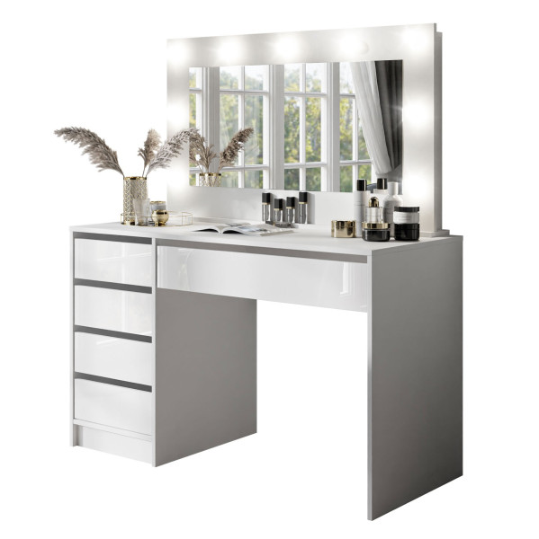 Toaletka MADA z lustrem i oświetleniem biały połysk