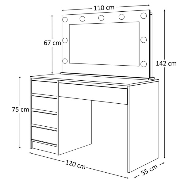 Toaletka MADA z lustrem i oświetleniem biały połysk