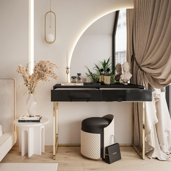 Toaletka QUINNIE złoty chrom/biały uchwyt lewa