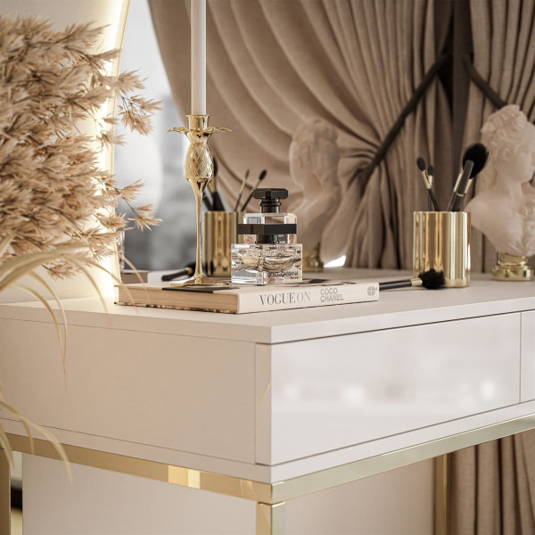 Toaletka QUINNIE złoty chrom/biały uchwyt lewa