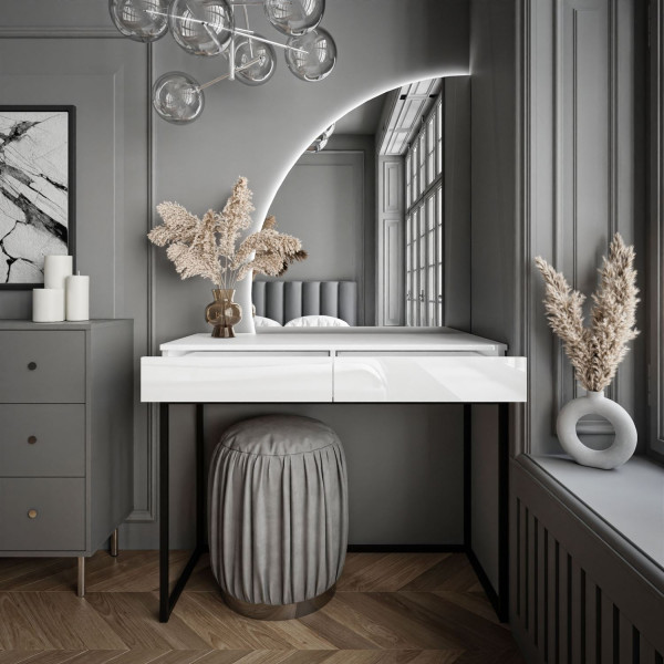 Toaletka QUINNIE biała push lustro lewe