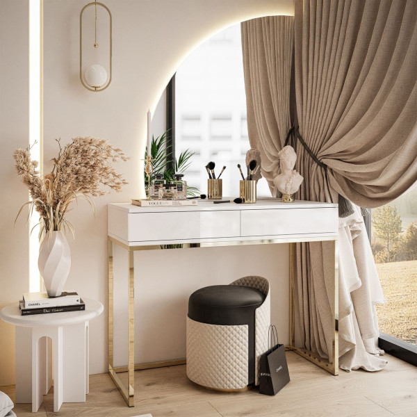 Toaletka QUINNIE złoty chrom/biały uchwyt lewa