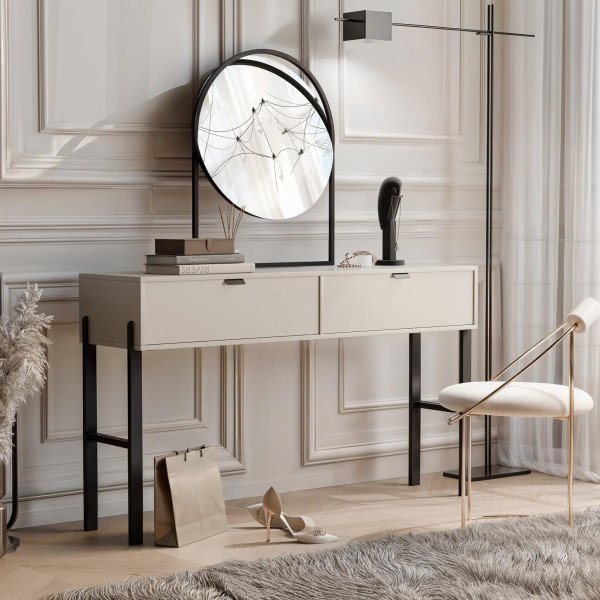 Nowoczesna toaletka CALMA z szufladami do sypialni beż piaskowy