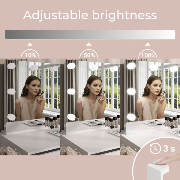 Toaletka MADA ELITE II z lustrem i oświetleniem kaszmir/kaszmir połysk